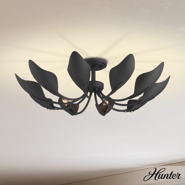 slide 2 of 8, Hunter Juneway 10-Light Flush Mount Chandelier - Transitional, Modern/Contemporary - Dining Room, Living Room, Bedroom Matte Black