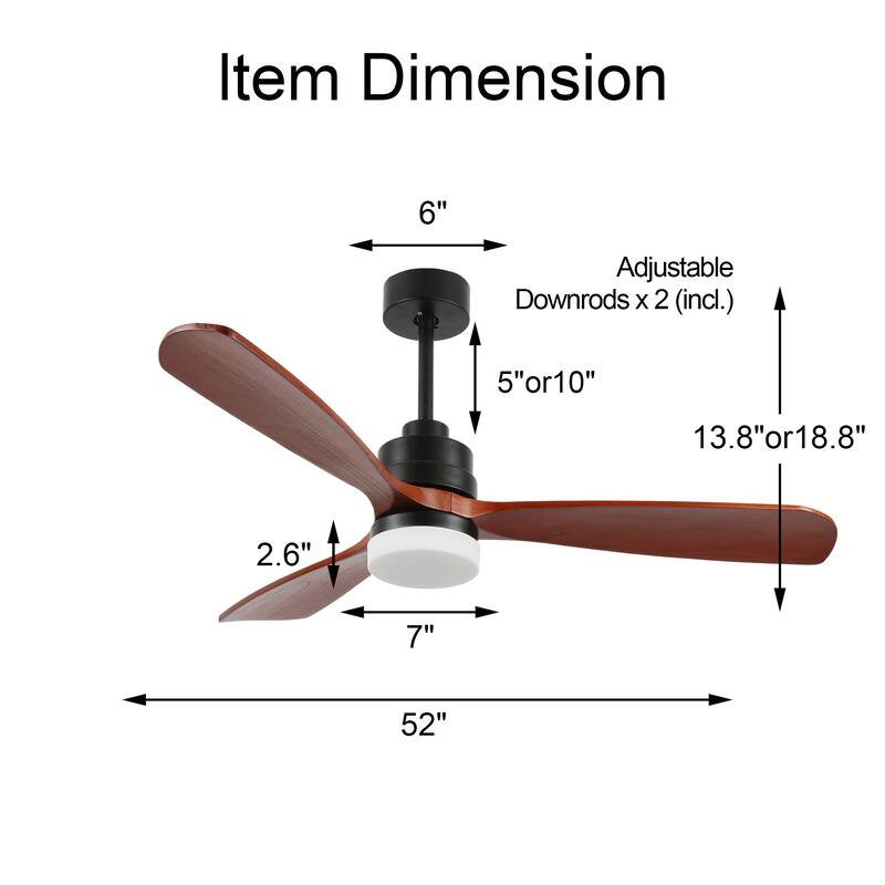Cusp Barn 52" Wood Ceiling Fan with Lights and Remote 3-Blade Outdoor Indoor Dimmable Light for Living Room