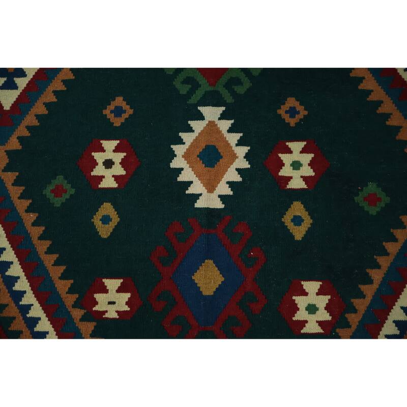 Hand Woven Oriental 100% Wool Carpet Southwestern Tribal Green Kilim Area Rug - 10' 2'' X 8' 5''