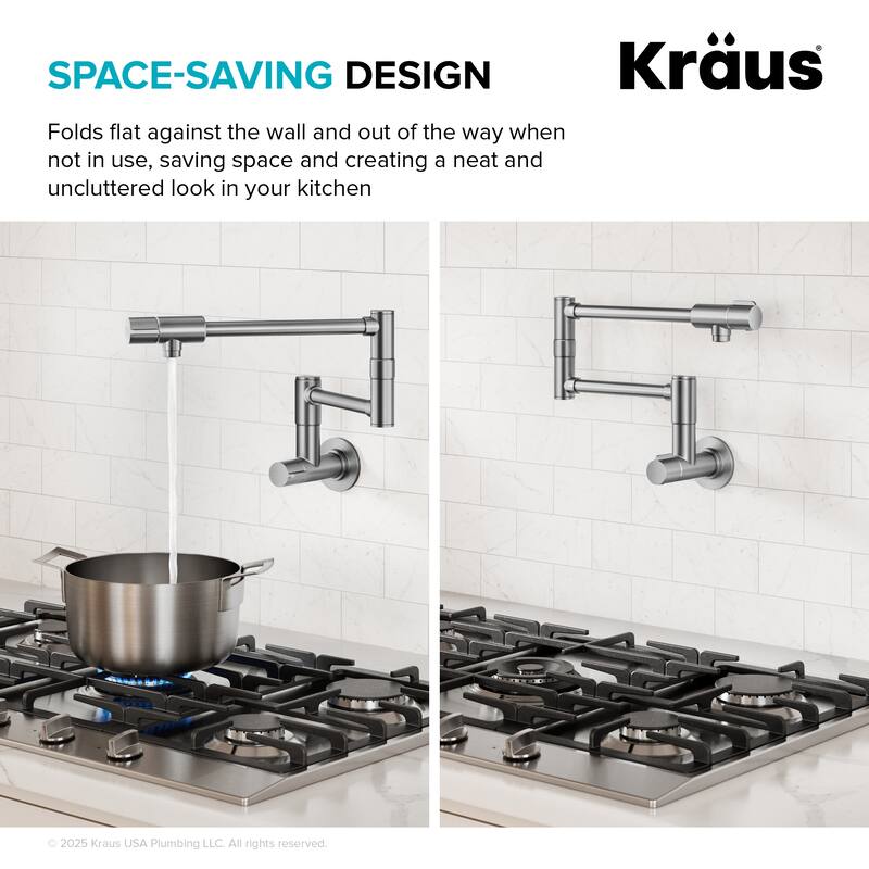 KRAUS Bolden 2 Handle Wall Mount Pot Filler Faucet w/ Retractable Arm