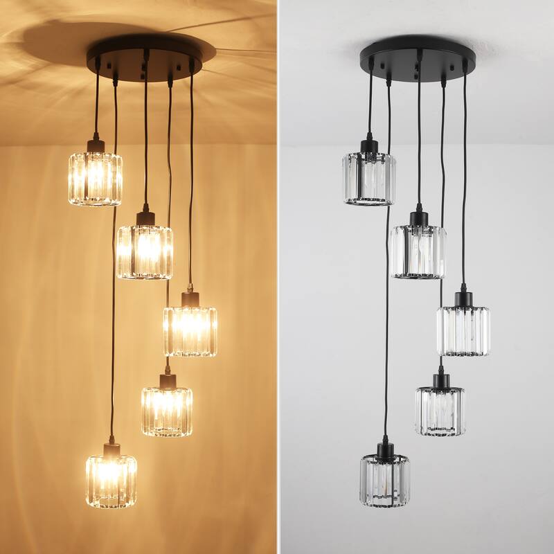 5-Light Dimmable Cylinder Cluster Pendant Lighting Fixture for Kitchen Island