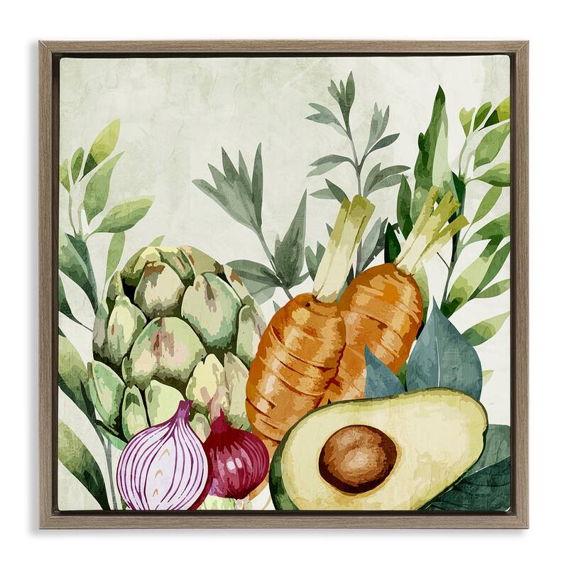 Stupell Organic Vegetable Harvest Framed Floater Canvas Wall Art Design By Kim Allen - 25 x 25 - Brown