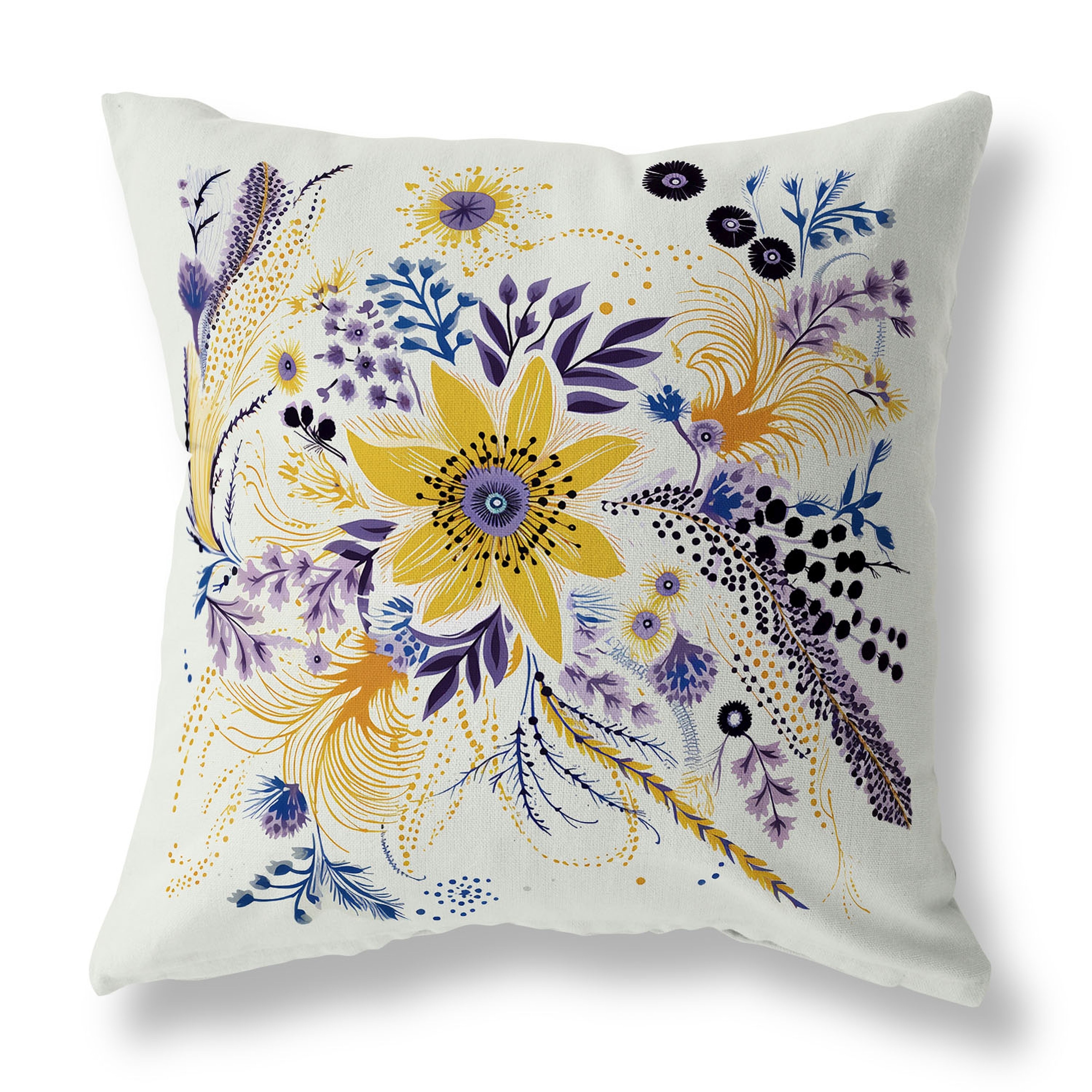Yellow And Purple Enchanting Bouquet Indoor Outdoor Throw Pillow Zipper 18 x 18