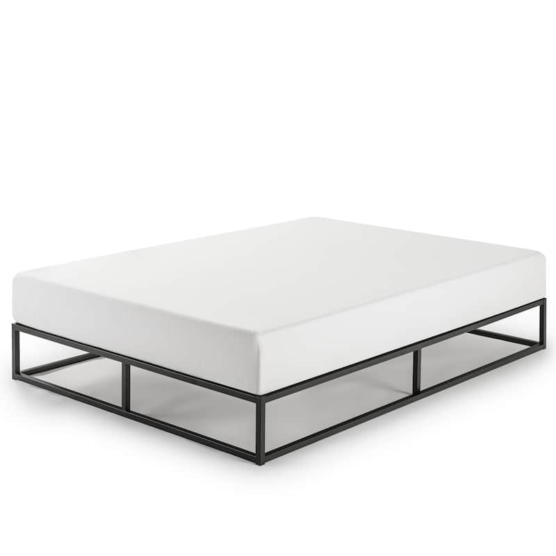 10 Inch Metal Platform Bed Frame with Classic Wooden Slat Support By Crown Comfort