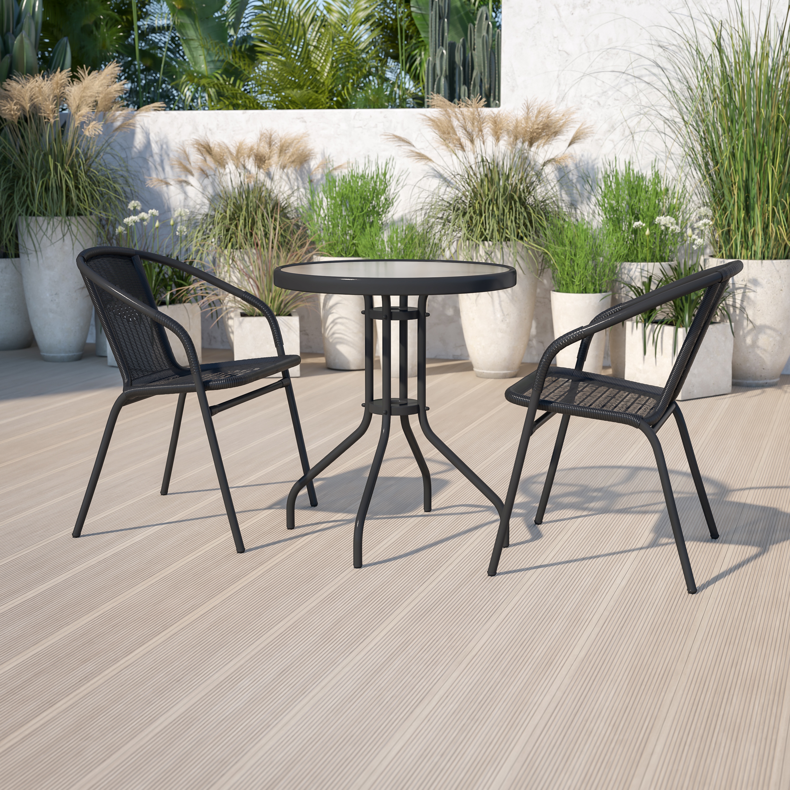 Black rattan garden bistro set deals