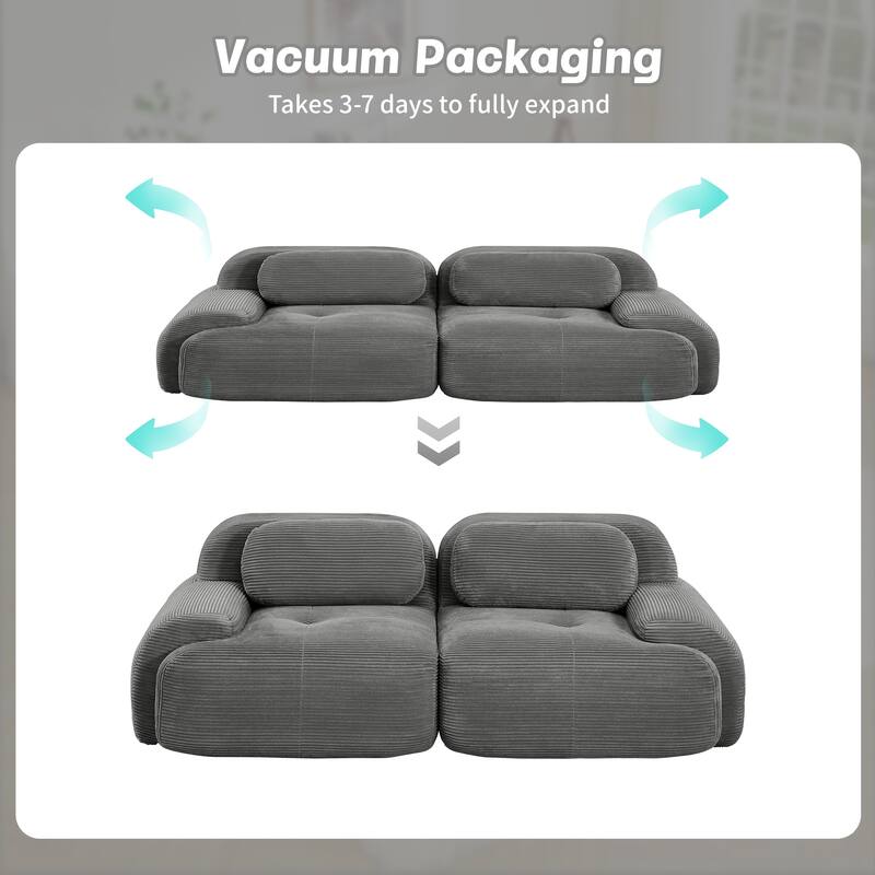 Rossetta Simplified Anti-Slip Style Premium Corduroy Fabric Modular Loveseat Sofa with Curved Armrests