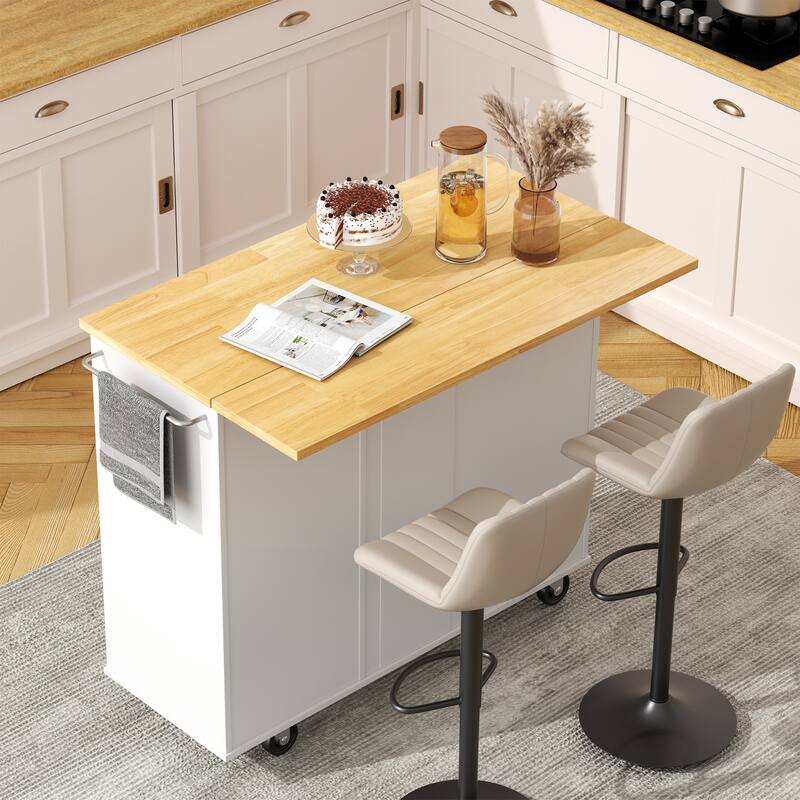 Rolling Kitchen Island with Storage Cabinet & 3 Drawers – Mobile Storage Cart with Extendable Countertop for Small Spaces