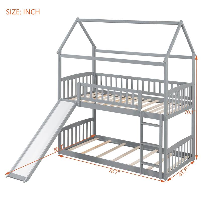 Merax House Twin over Twin Bunk Bed with Slide for Kids