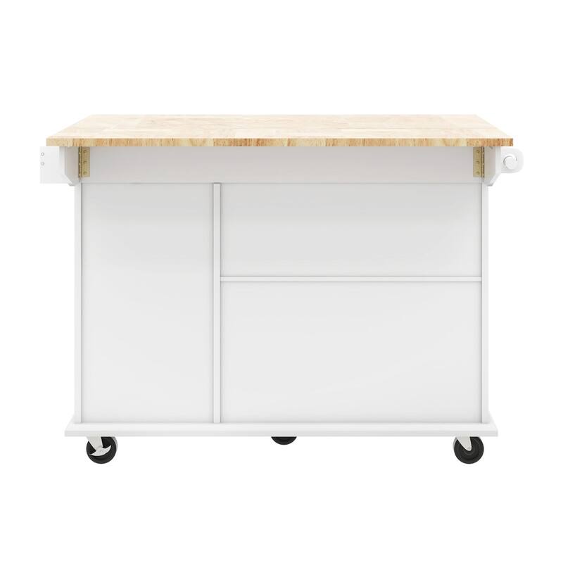 Rubberwood Kitchen Cart with Drop Leaf, Internal Storage Rack, and 2 Drawers