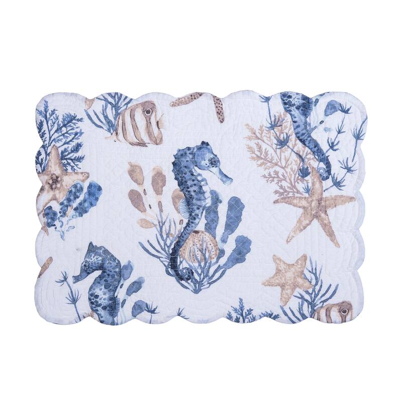 Seahorse Sands Reversible Machine Washable Scallop Quilt Placemats Set of 6