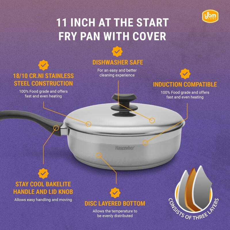 Hascevher Surme Stainless Steel Frying Pan - Induction Compatible