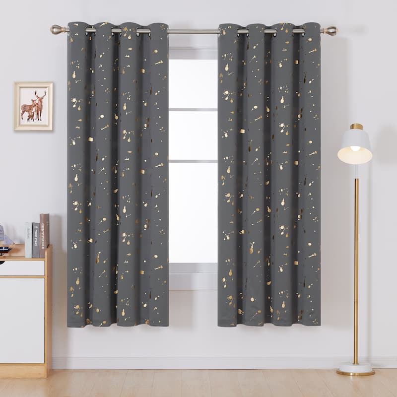 Deconovo Gold Spot Curtain Panel Pair (2 Panel) - W52 x L72 - Dark Grey