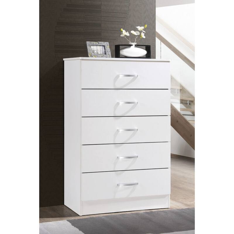 47.75" White and Silver Rectangular 5-Drawer Chest
