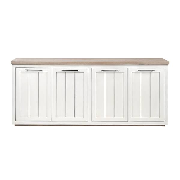 Brown Solid Mango Wood Top & White Frame Sideboard With 4 Cabinet Doors Brown Solid Mango Wood Top & White Frame Sideboard With 4 Cabinet Doors