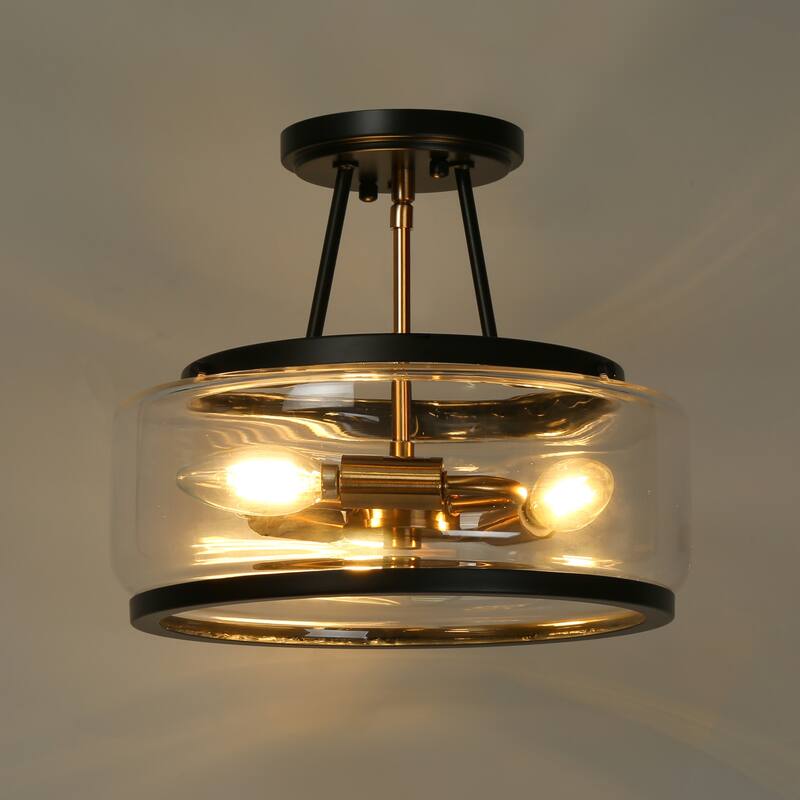 Cozia Farmhouse Black 4-light Drum Semi-flush Mount ceiling Lights Modern Gold Hallway, Entryway, Foyer Lighting - D12'' * H10''