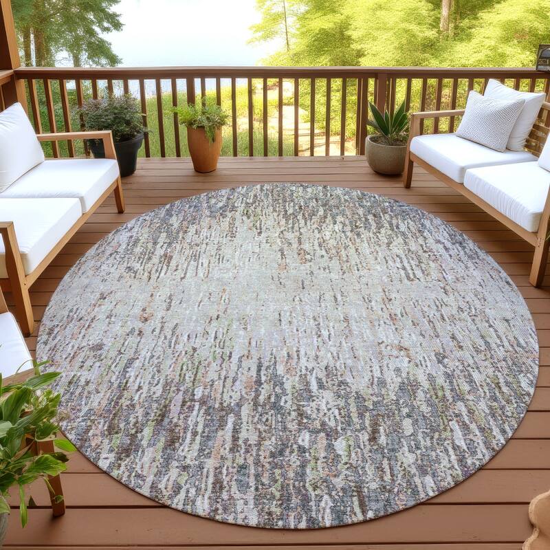 Machine Washable Indoor/ Outdoor Abstract Moxy Chantille Rug - Gray - 8' x 8'