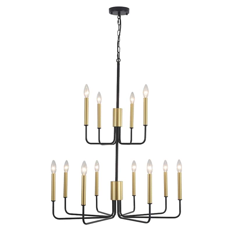 2-Tier Candle Style Chandelier Farmhouse Light Fixture for Living Room Kitchen Island Bedroom Entryway - N/A