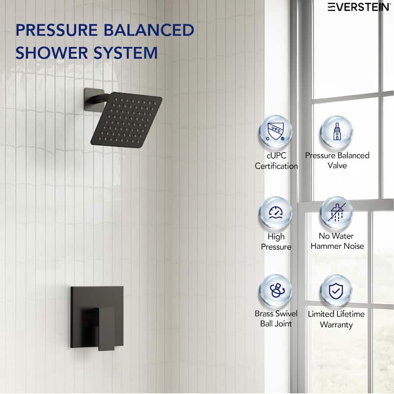 Stainless Steel Rainfall Shower Head, Single-Function Shower Faucet with Pressure-Balanced Valve