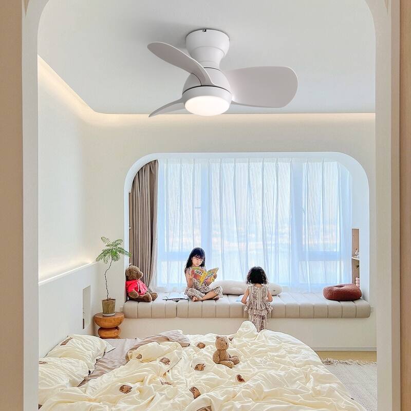 23 Inch Indoor Ceiling Fan, With 3 ABS Blades, Remote Control, Reversible DC Motor White With 18W LED Light