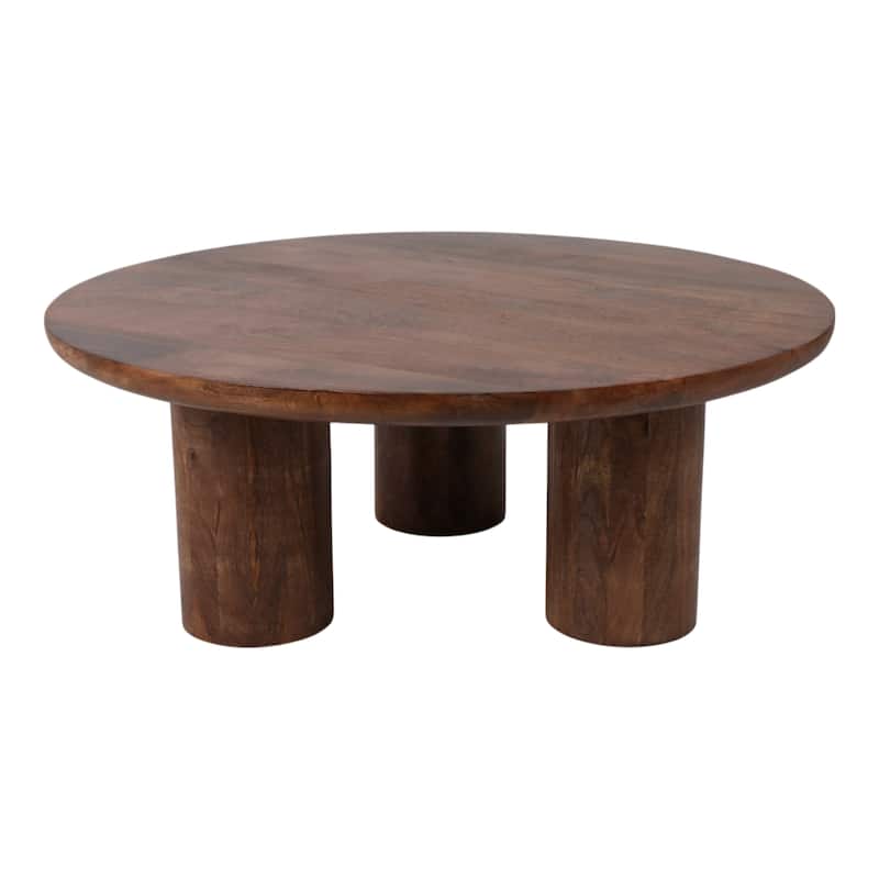 Round Natural Wood Coffee Table Modern Design Solid Cylindrical Legs