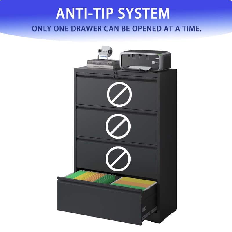 4 Drawer Metal Filing Cabinet with Lock, Legal/Letter/A4/F4 Size