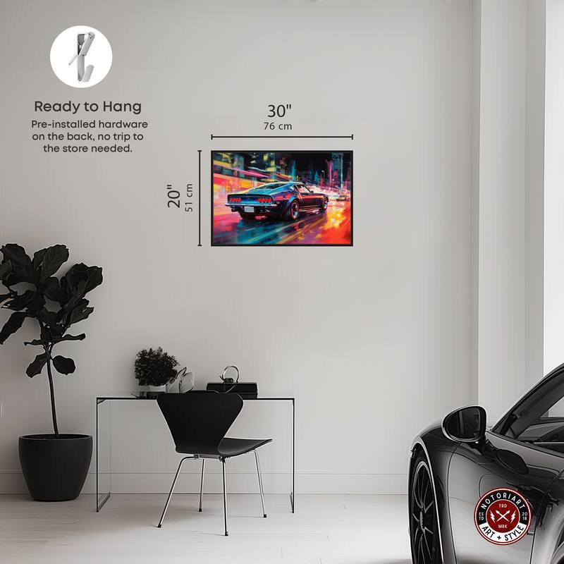 Notoriart Classic Night Drive Framed Car 1 Piece Canvas Wall Art