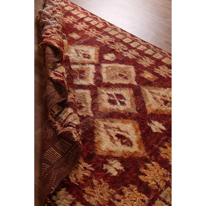 Hand Knotted Oriental 100% Wool Carpet Modern Tribal Red Moroccan Area Rug - 8' 0'' X 5' 7''
