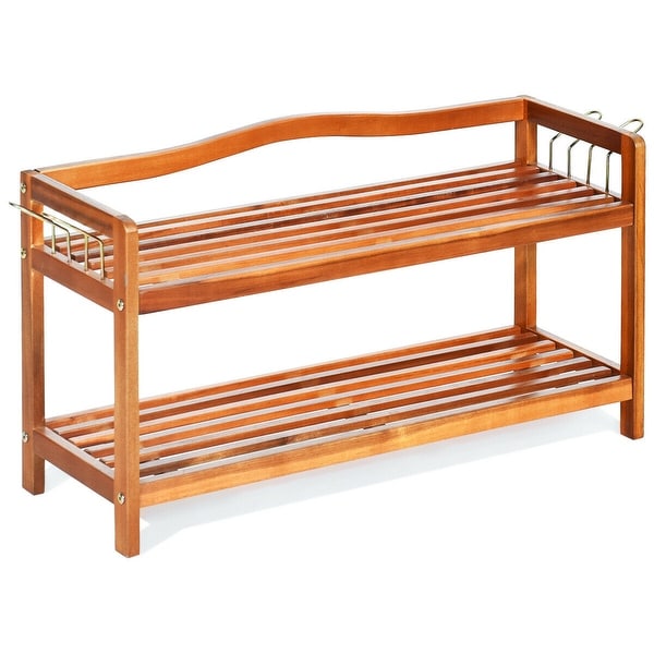 2-Tier Wood Shoe Rack Freestanding Shoe Storage Organizer