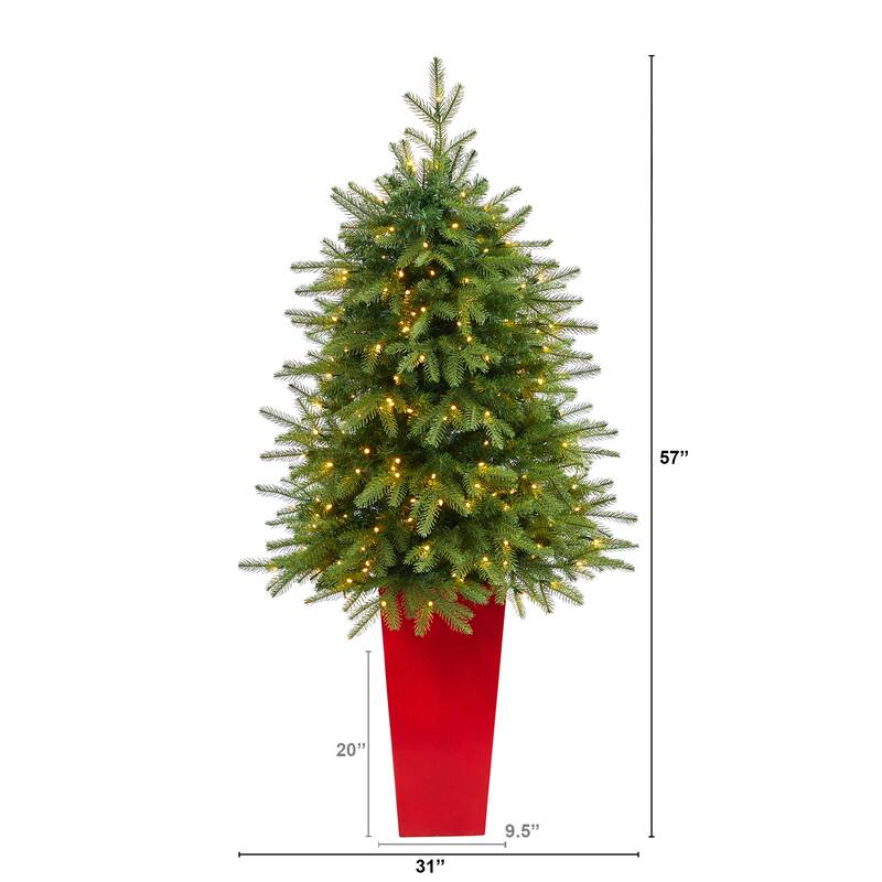 57" Artificial Christmas Tree with 250 LED Lights in Red Tower Planter