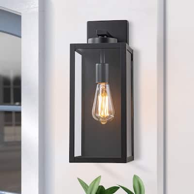 C Cattleya 1-Light Black Outdoor Wall Lantern with Tempered Glass Panes