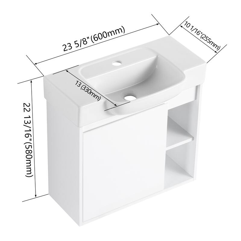 Bathroom Vanity With Sink In 24/28 Inch, Floating Bathroom Vanity With Soft Close Door