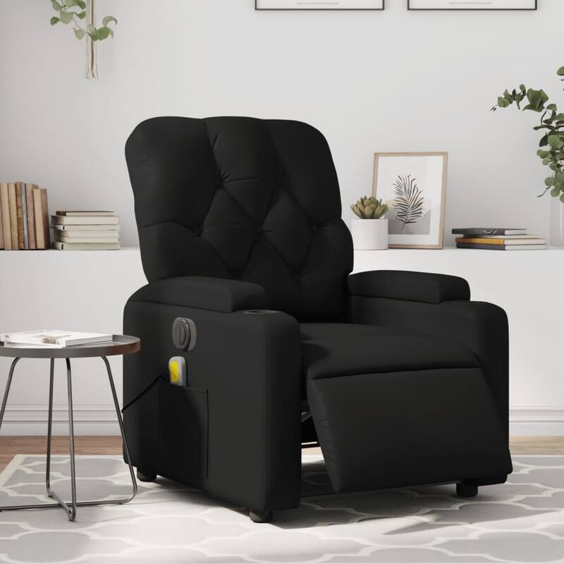 vidaXL Massage Recliner Chair Reclining Armchair for Elderly Faux Leather - Black Electric