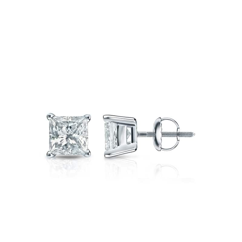 Auriya 14k Gold Lab Grown Princess Diamond Stud Earrings 0.50 to 5.00 ct. tw. 4-Prong Basket Screw-Back (F-G VS) - White - 0.50 ct. tw.