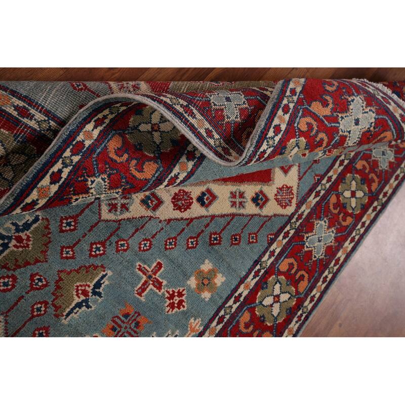 Light Blue Kazak Foyer Rug Hand-Knotted Wool Carpet - 3'3" x 4'11"