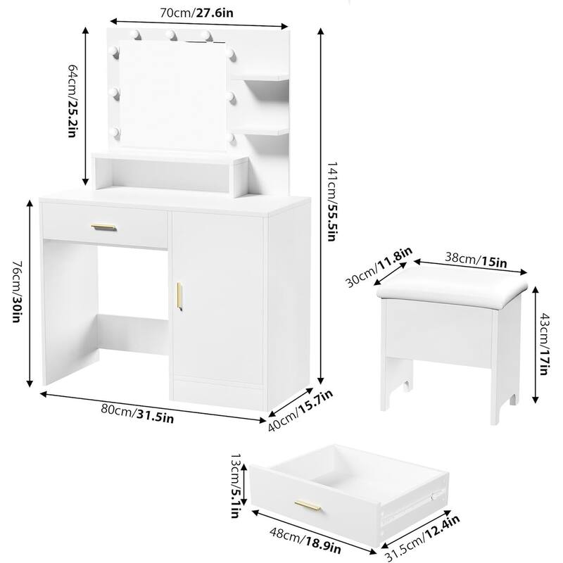 Vanity Desk, Makeup Vanity Desk with Mirror 9 LED Light Bulbs
