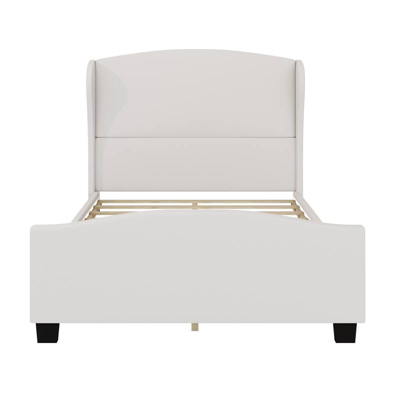 Modern Wingback Linen Upholstered Platform Bed with Tall Headboard, No Box Spring Needed