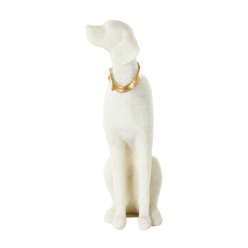 Cream Polystone Sitting Dog Decorative Sculpture with Gold Collar