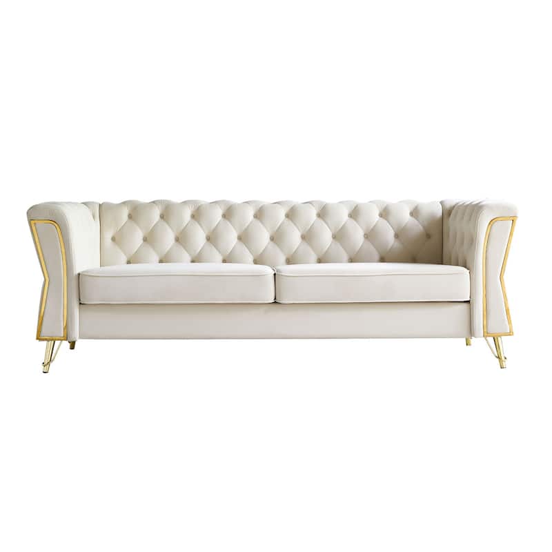Modern Comfortable Tufted Velvet Sofa 87.4 inch for Living Room and Bedroom - Beige