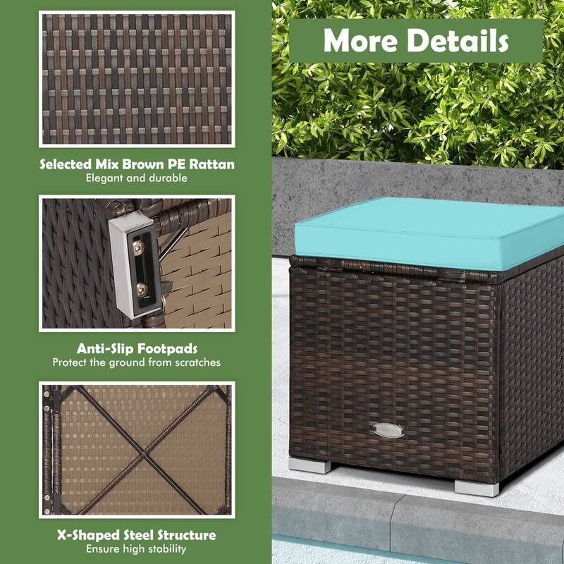 2-Pieces Patio Ottoman Set Outdoor Wicker Stool with Storage
