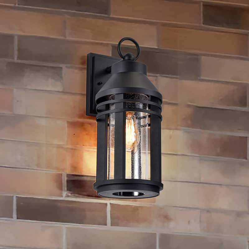 Wilton 1 Light Large Wall Lantern Matte Black with Clear Seeded Glass