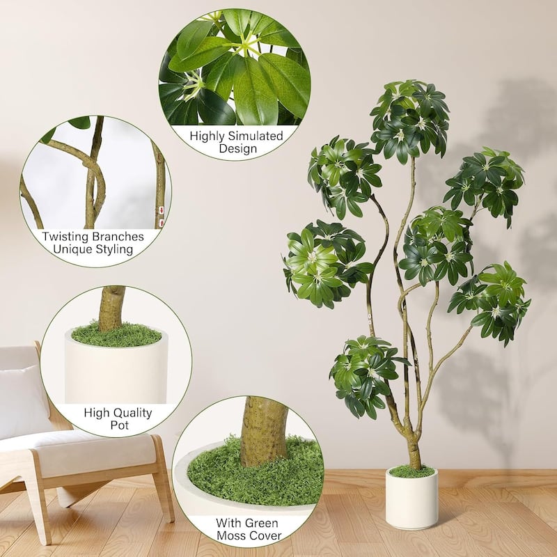 Artificial Umbrella Schefflera Tree, Fake Plant for Home Decor