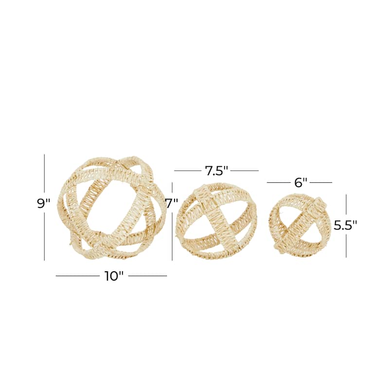 Cream Metal Handmade Woven Geometric Decorative Sculpture (Set of 3) - S/3 9", 7", 5"H