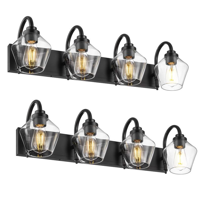 Modern 3/4-Light Bathroom Vanity Light in Black/Gold Finish