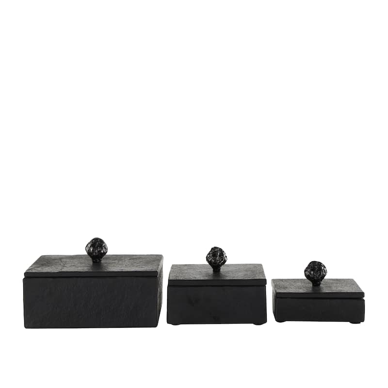 Black Marble Box with Textured Silver or Black Aluminum Knobs (Set of 3)