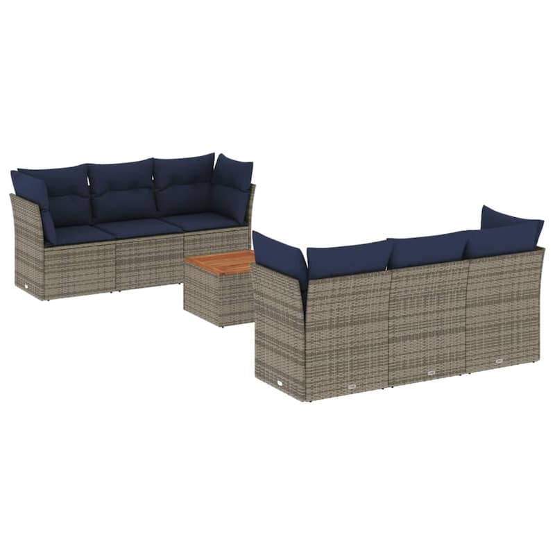 vidaXL 7 Piece Patio Sofa Set with Cushions Gray Poly Rattan - 24.4" x 24.4" x 27.2"