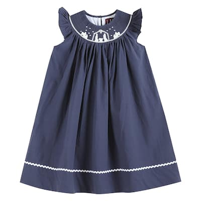 Lil Cactus Navy Blue Nativity Smocked Christmas Dress