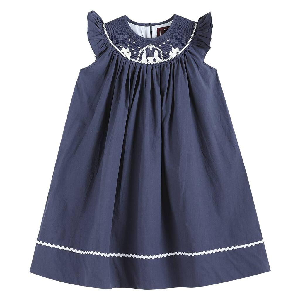 Lil Cactus Navy Blue Nativity Smocked Christmas Dress