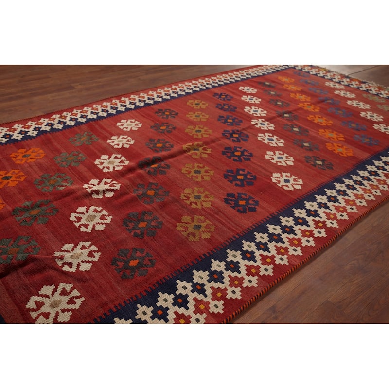 Kilim Qashqai Nomadic Persian Vintage Hand-Woven Tribal Wool Carpet - 5'0"x 9'7"