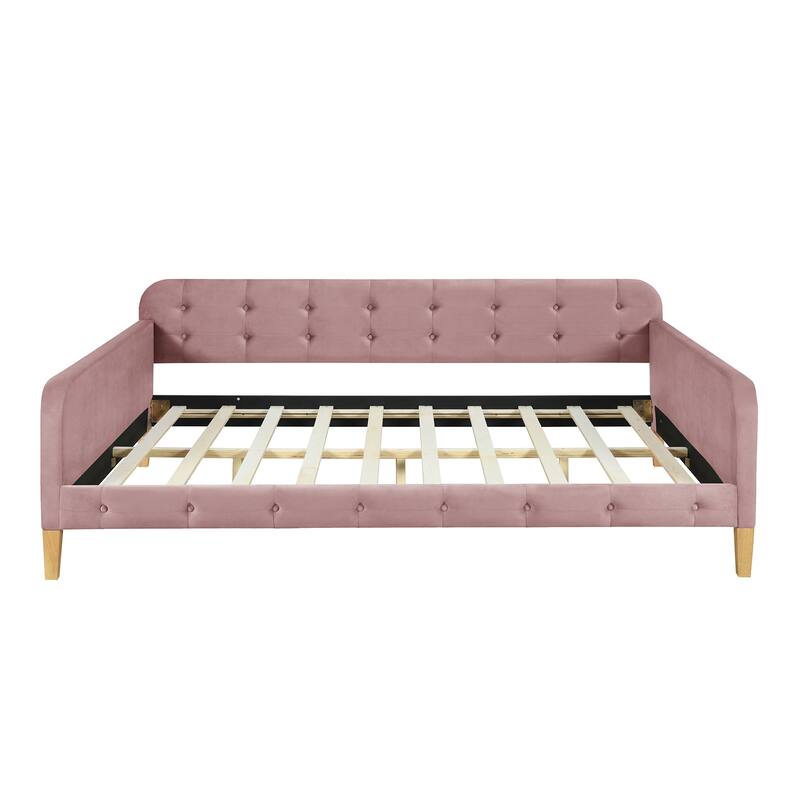 Upholstered Daybed w4 Support Legs, Button Tufting Loveseat Sofa Bed