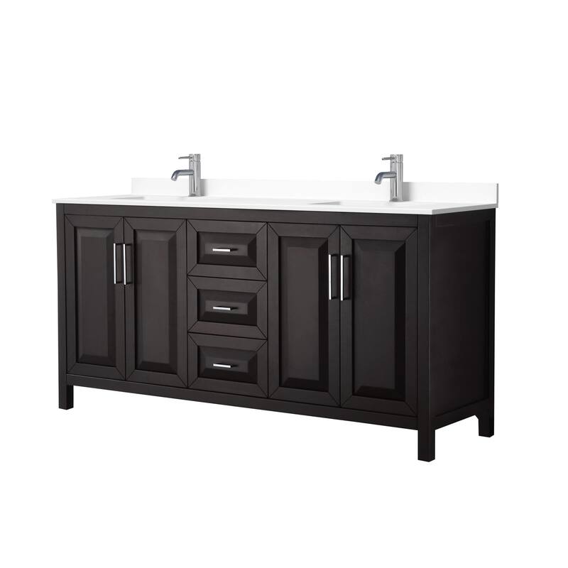 Wyndham Collection Daria 72" Free Standing Double Basin Vanity Set - Dark Espresso / White Cultured Marble Top /